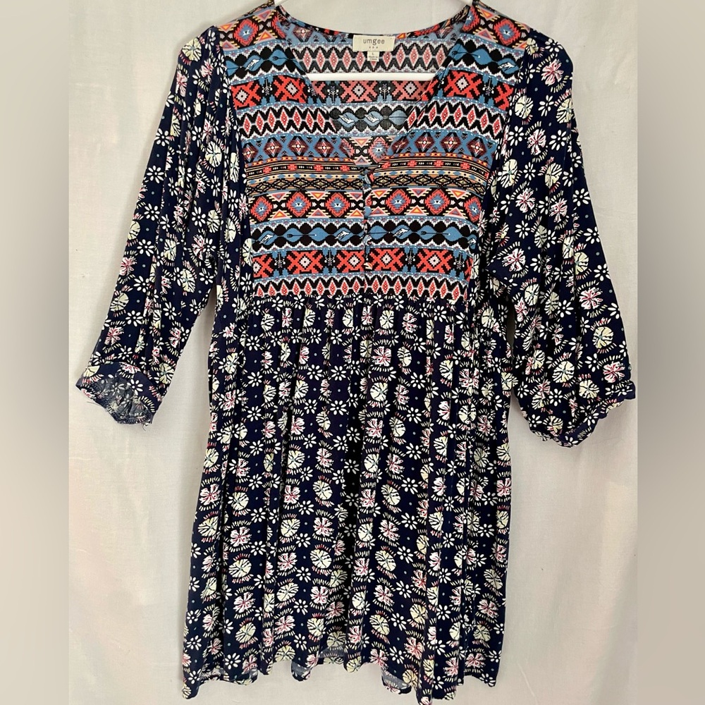 Umgee Boho Babydoll Patterned Festival Dress L - Picture 2 of 7